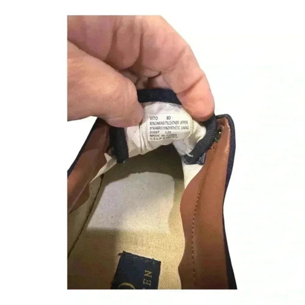Polo Ralph Lauren Men’s Vito Slip-On Sneakers Size 8D Navy & Brown Canvas - Picture 5 of 6